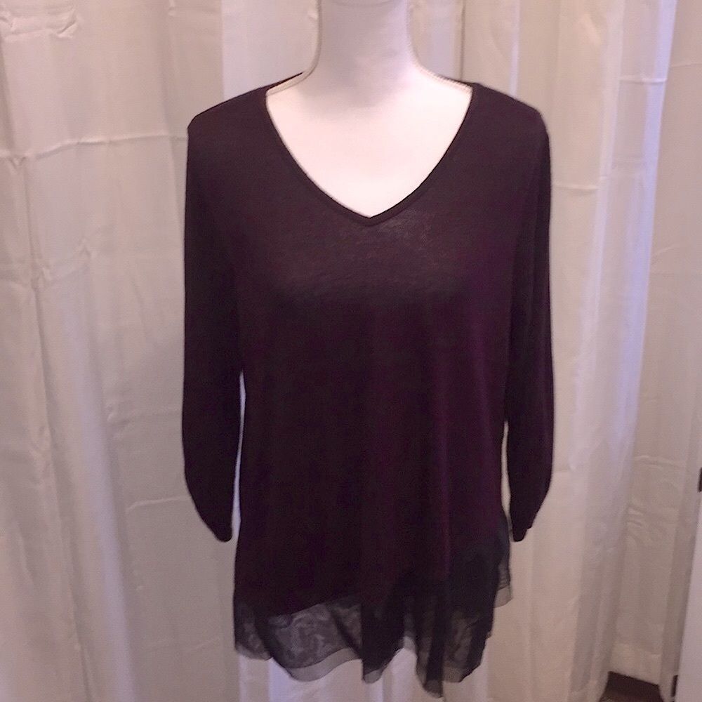 Apt 9 Layered Look Tunic Top Sz L Knit Sweater Rouched Sleeves